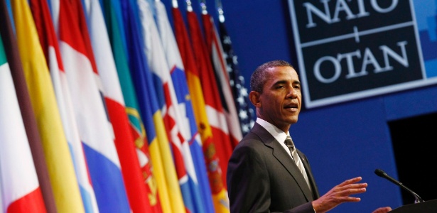 O presidente americano, Barack Obama, discursa durante o segundo dia da cúpula da Otan, em Chicago