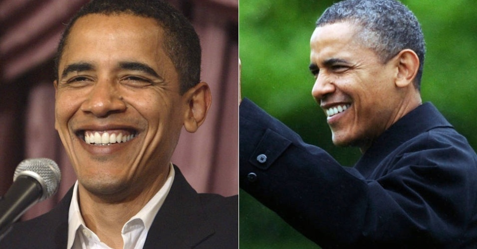 O presidente americano Barack Obama, 50, ganhou alguns fios brancos desde que era senador nos Estados Unidos