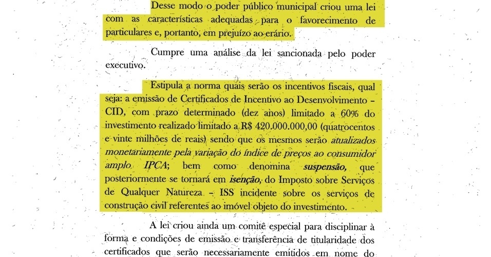 Trechos da ação civil proposta pelo MP contra Prefeitura, Odebrecht, Corinthians e Fundo Imobiliário