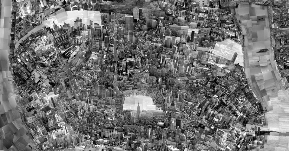 Sohei Nishino faz enormes colagens com milhares de pedaços de fotos, representando Nova York (foto), Paris e Tóquio (2009)  - Sohei Nishino
