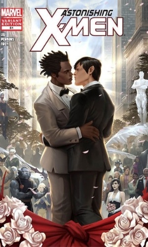 Prévia do casamento gay do mutante Estrela Polar com Kyle, na Astonishing X-Men número 51 - Divulgação/O Capacitor