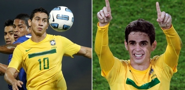 Contundido, Ganso (esq.) foi substituído por Oscar no meio de campo da seleção - Reuters e AP