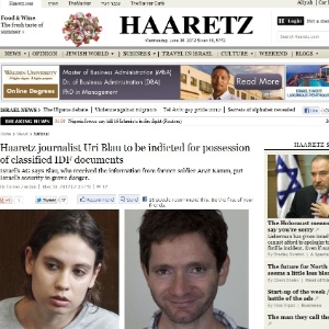 Jornal israelense noticia processo contra o repórter Uri Blau, que é acusado de espionagem por obter documentos confidenciais - Haaretz/Reprodução