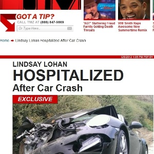 Foto mostra Porsche de Lindsay Lohan destruído após colisão com caminhão