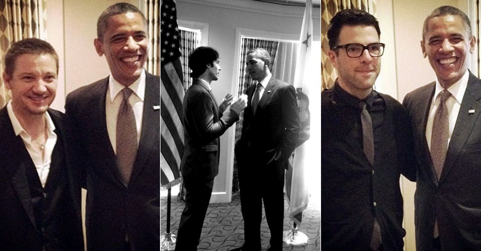 Por conta da campanha de reeleição, Barack Obama se reúne com os atores Jeremy Renner, Ian Somerhalder e Zachary Quinto (7/6/12)