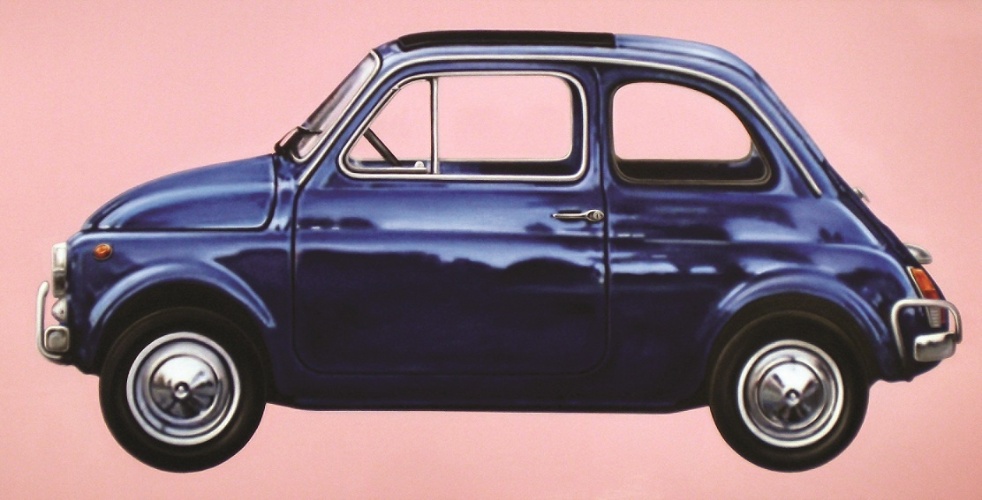 O Fiat 500 foi transferido por Andrea Facco para uma tela170 x 305 cm através da pintura acrílica - Divulgação