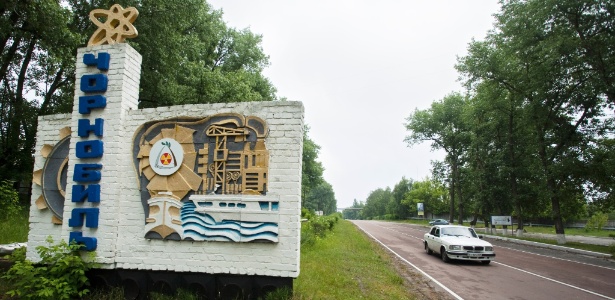 Entrada de Pripyat, na Ucrânia, cidade em que a usina de Chernobyl sofreu acidente