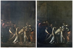 Obra de Caravaggio, "A Ressurreição de Lázaro", antes e depois da restauração - REUTERS/Handout 