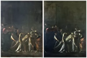 Obra de Caravaggio, "A Ressurreição de Lázaro", antes e depois da restauração - REUTERS/Handout 