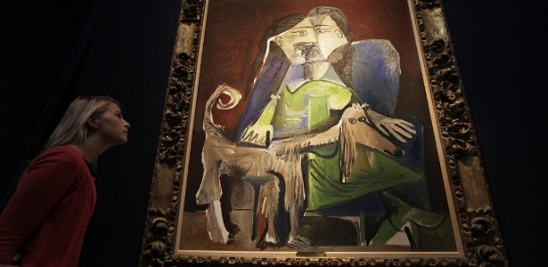 Obra inédita do pintor Pablo Picasso, "Femme Au Chien", está exposta para venda em Londres (15/6/12). O quadro está estimado entre 9 e 13 milhões de euros - AP Photo/Lefteris Pitarakis