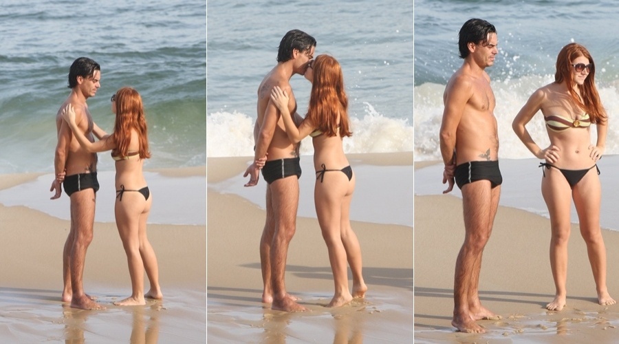 A atriz e apresentadora Mariah Rocha curtiu a praia com o marido, o múscio João Gevaerd, em Ipanema, zona sul do Rio (18/6/12)