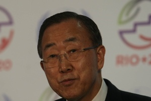 20.jun.2012 - O secretário-geral da ONU, Ban Ki-moon, concede entrevista coletiva na Rio+20, Conferência da ONU sobre o Dsenvolvimento Sustentável