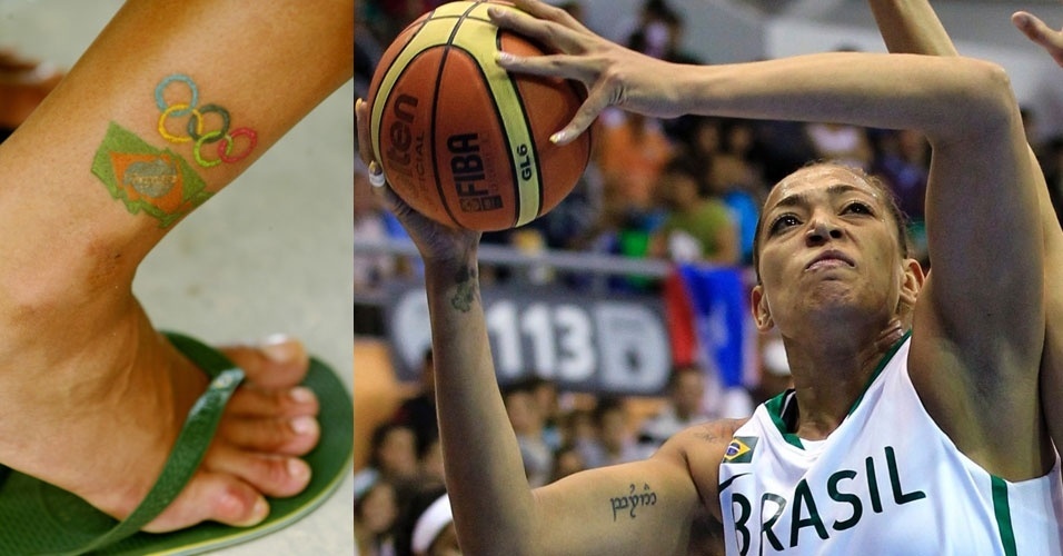 Erika, do basquete brasileiro, exibiu sua tatuagem no tornozelo durante os Jogos Olímpicos de Atenas