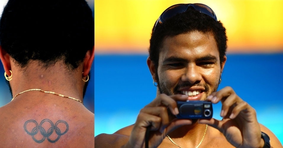 Jader Souza, nadador brasileiro, tatuou os aneis olímpicos na nuca quando foi aos Jogos Olímpicos de Atenas, em 2004