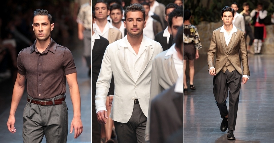 A Dolce & Gabbana também desfilou em Milão sua linha de moda para o próximo verão europeu, com a mesta paleta de cores sóbrias de sua coleção de praia (23/06/2012) - Vittorio Zunino Celotto/Getty