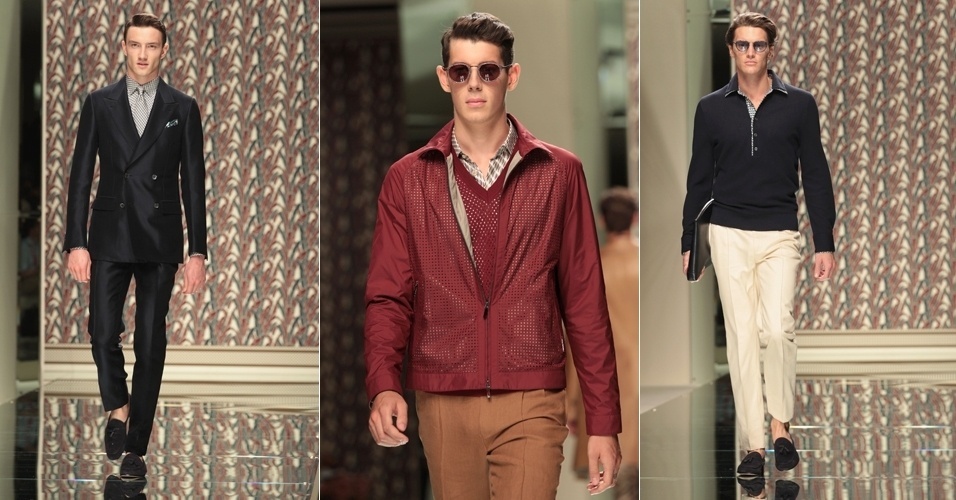 As criações de traço notadamente masculino e clássico compõem a linha apresentada pela marca Ermenegildo Zegna na semana de moda masculina de Milão, na Itália (23/06/2012) - Vittorio Zunino Celotto/Getty