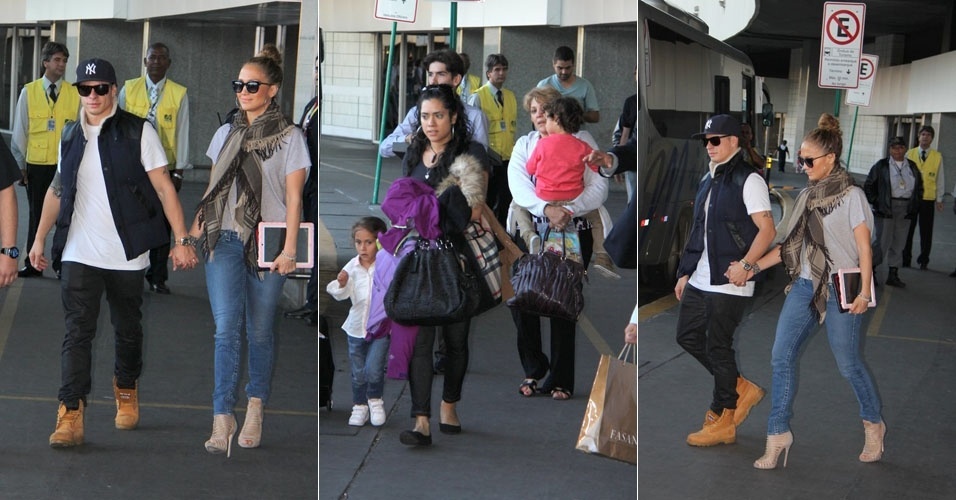 Jennifer Lopez chega ao Rio acompanhada dos filhos e do namorado. A cantora se apresenta na cidade na próxima quarta-feira, dia 27 (24/6/12)