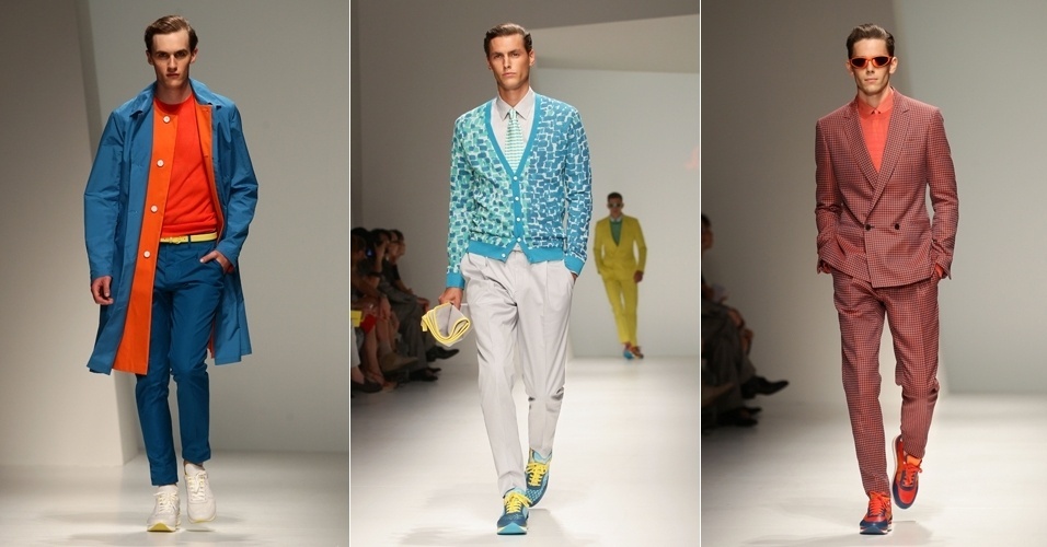 Salvatore Ferragamo levou seus looks coloridos às passarelas do segundo dia de desfiles da semana da moda masculina de Milão, na Itália (24/06/2012) - Vittorio Zunino Celotto/Getty