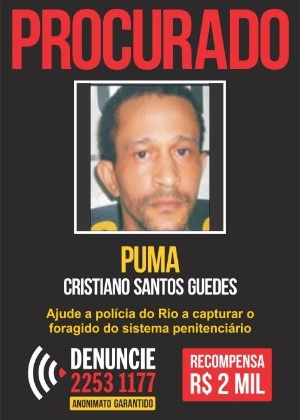 Cartaz de procurado do traficante Puma - Divulgação/PMERJ