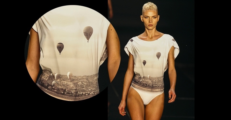 A marca de moda praia Água de Coco apresentou uma estampa digital em tons de cinza com a imagem balões - Alexandre Schneider/UOL