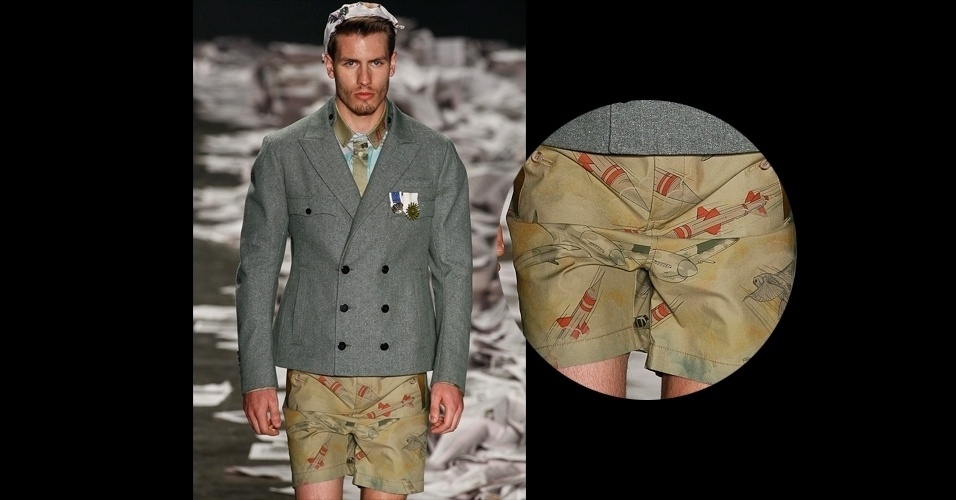 Já a marca masculina de Alexandre Herchcovitch trouxe mísseis em uma discreta estampa em cores terrosas - Alexandre Schneider/UOL