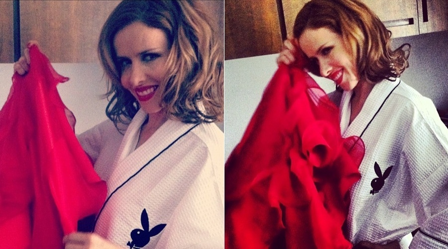 Leona Cavalli divulgou nesta quinta imagens dos bastidores do ensaio para a revista "Playboy" (28/6/12)