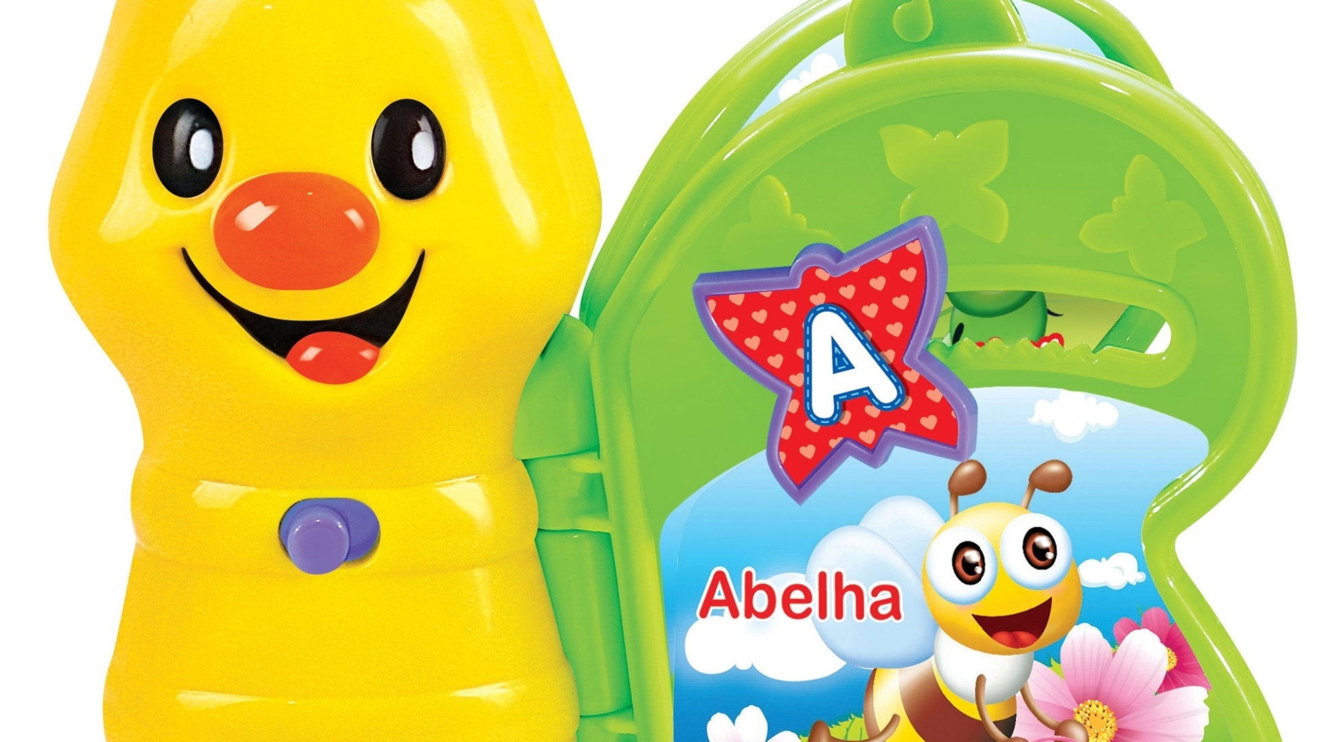 Borboleta ABC, da Estrela (www.estrela.com.br).  Vem com letras que estão associadas à inicial do bichinho desenhado na asa. Além disso, ela vem com 12 melodias diferentes para relaxar o bebê enquanto ele brinca. Para crianças a partir de 18 meses. Custa R$ 34,90 - Divulgação