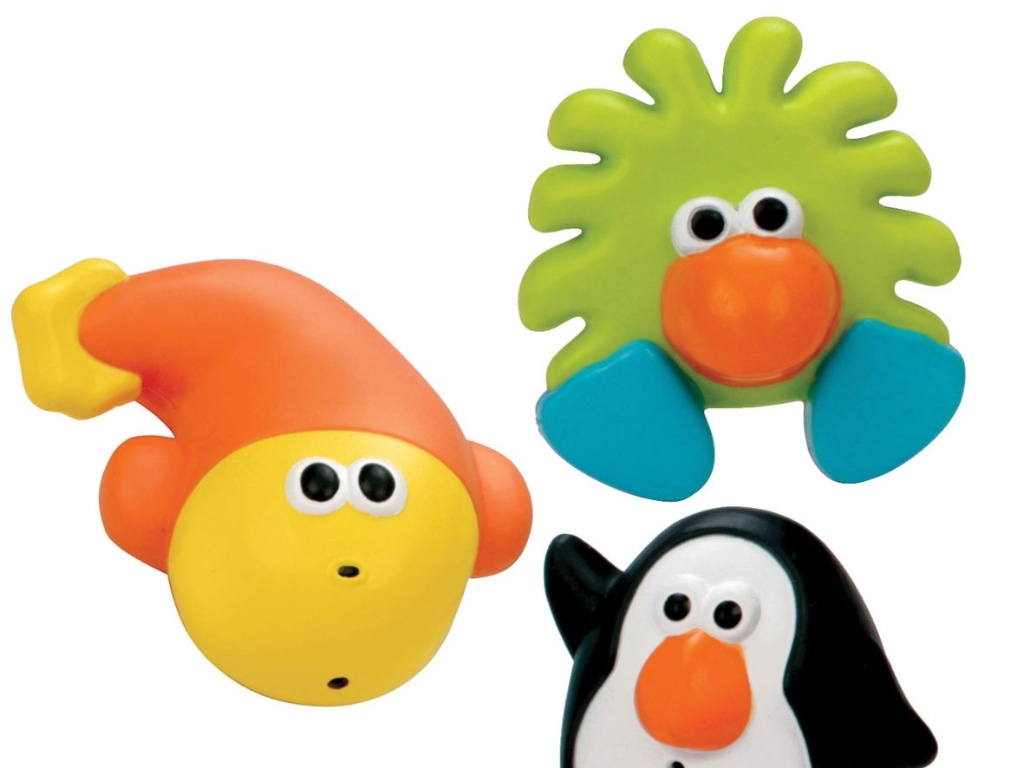 Amigos do Banho da Girotondo (www. girotondo.com.br). São cinco bichinhos flutuantes que espirram água. Recomendados para crianças a partir de seis meses. R$ 38 - Divulgação