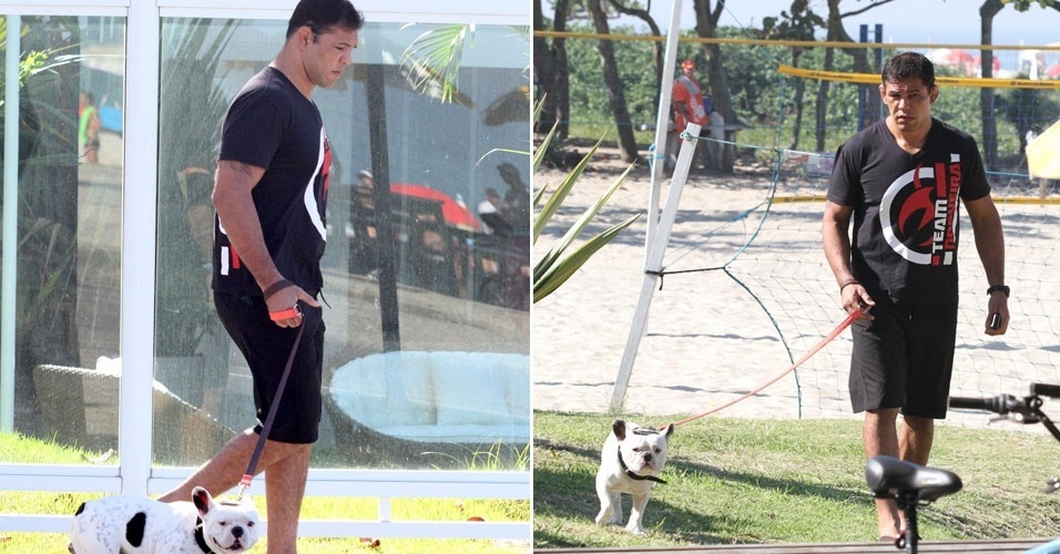 Minotauro passeia com Temaki, seu simpático cachorrinho, em praia da Barra, no Rio (1/7/12)