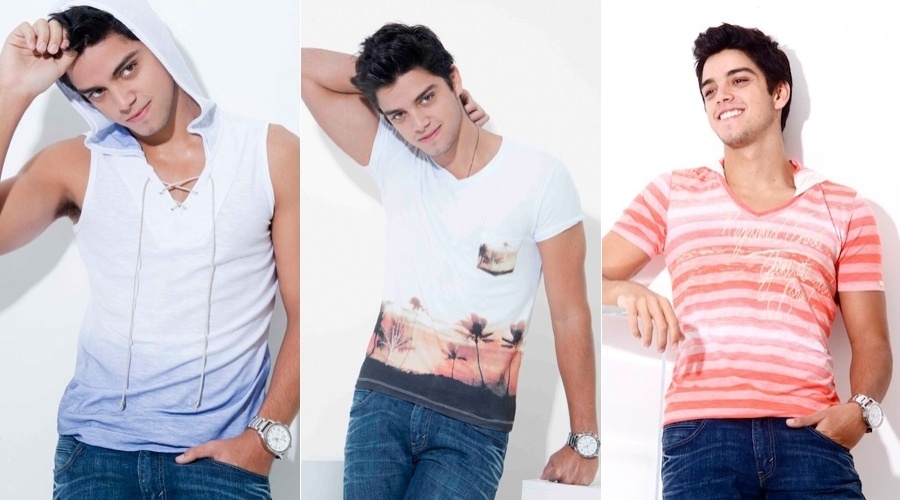 Rodrigo Simas posou para o catálogo de uma marca de roupas masculinas em São Paulo (2/7/12)