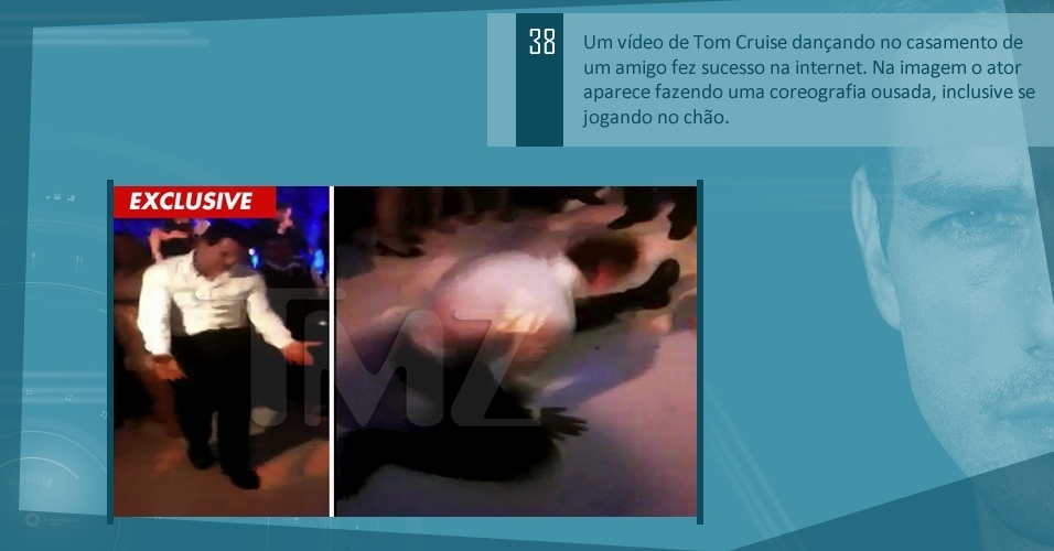 Um vídeo de Tom Cruise dançando no casamento de um amigo fez sucesso na internet. Na imagem o ator aparece fazendo uma coreografia ousada, inclusive se jogando no chão.