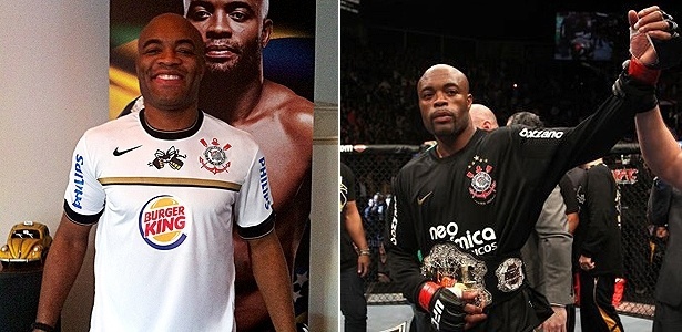 Anderson Silva com uniforme do UFC 148 e com a camisa corintiana em vitória no UFC - Arte/UOL, com Divulgação