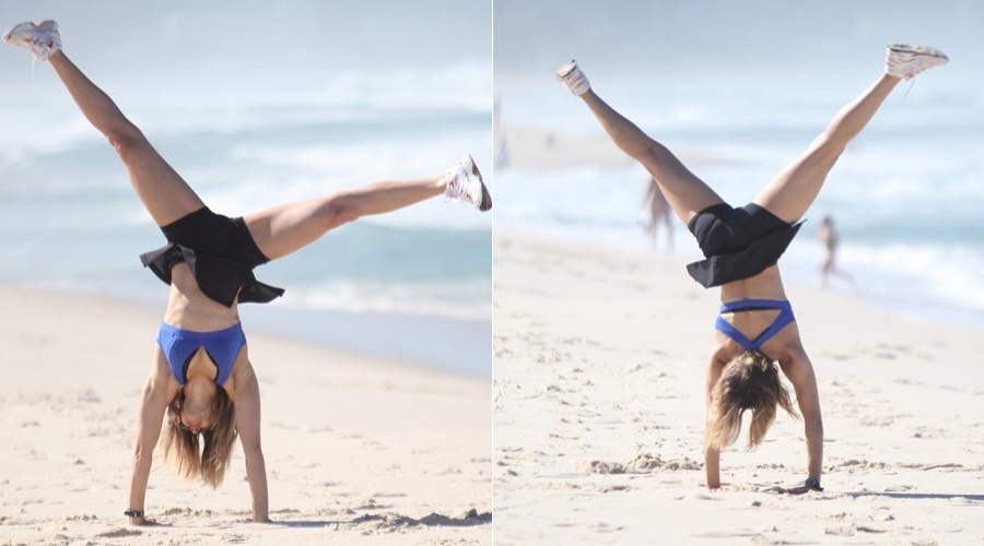 Bianca Rinaldi se exercitou na praia da Barra da Tijuca, zona oeste do Rio (5/7/12)