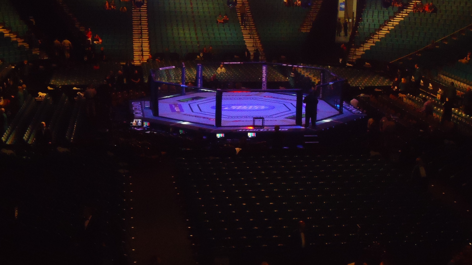 Vista geral do octógono na MGM Grand Arena antes do UFC 148