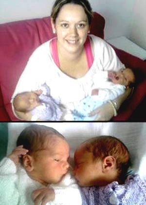Um dos bebês de Donna nasceu na Inglaterra e o outro, duas horas depois, na Escócia - Donna Keenan/BBC