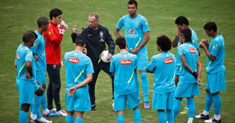 Mano Menezes passa instrução aos jogadores da seleção olímpica