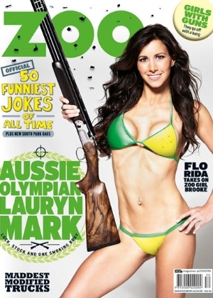 Lauryn Mark de biquini na capa da revista australiana; a atleta e seu marido querem ficar juntos na Vila