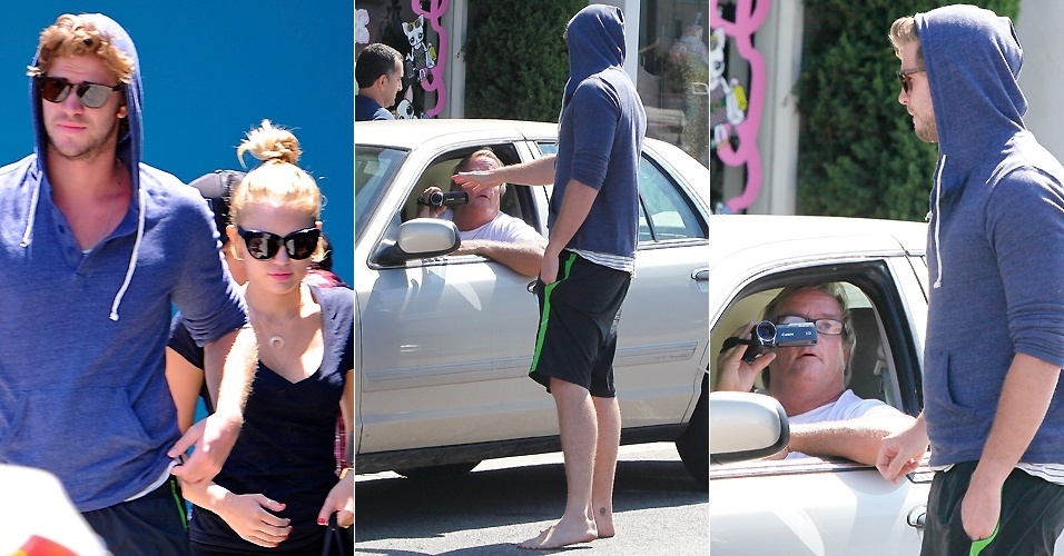 Liam Hemsworth vai tirar satisfação com paparazzo após aula de pilates com a noiva Miley Cyrus, em Beverly Hills (16/7/12)