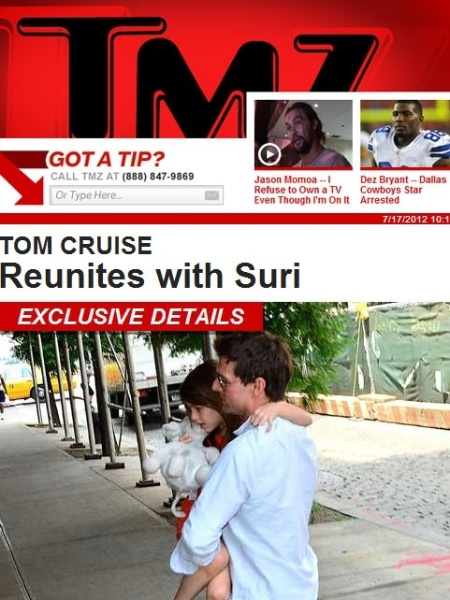 Site TMZ mostra Tom Cruise encontrando a filha, Suri, pela primeira vez após a separação de Tom e Katie Holmes