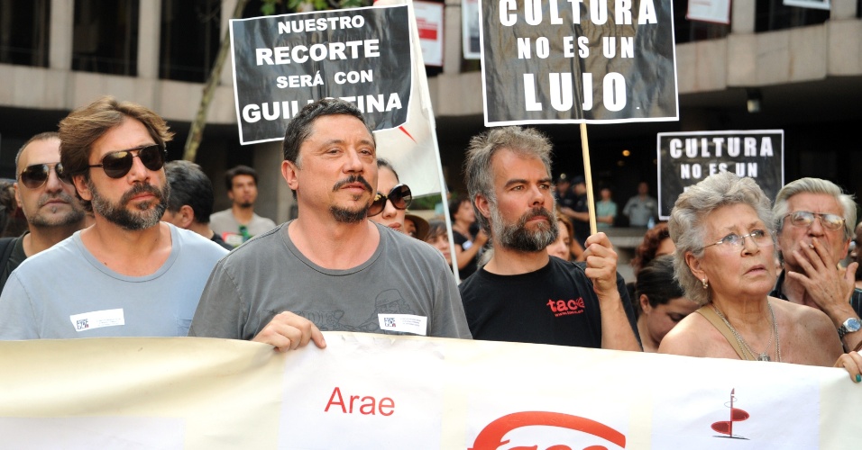 O ator espanhol Javier Bardem participou de uma passeata em Madri, Espanha, contra o atual governo espanhol (19/7/12)