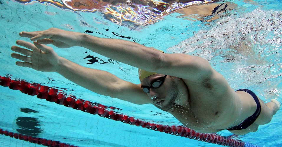 Thiago Pereira, nadador brasileiro, durante sessão de treinos em Crystal Palace