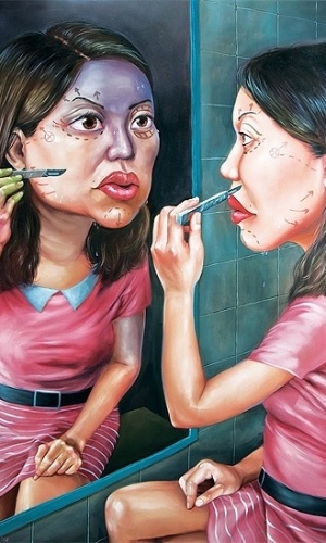 A cirurgia plástica é popular na Tailândia, mas muitas mulheres não admitem abertamente que tivessem feito uso do bisturi para ficar mais bonitas. Anon Lulitananda ironiza, chamando a navalha de "maquiagem" - Anon Lulitananda/Divulgação 