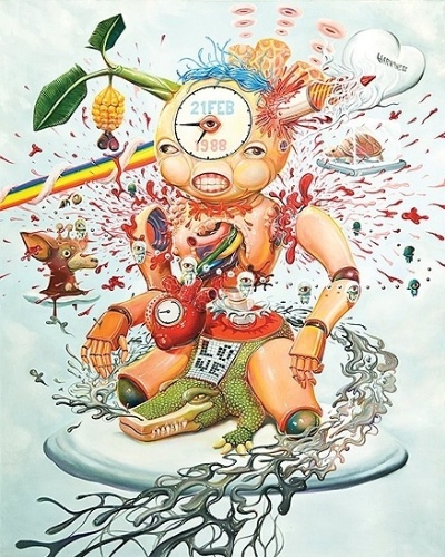 As ilustrações de Poom Pechavanish tem traços psicodélicos, com formas humanoides abstratas. Essa se chama Pitiful Puppet, "Fantoche Coitadinho" em tradução livre - Poom Pechavanish/Divulgação 