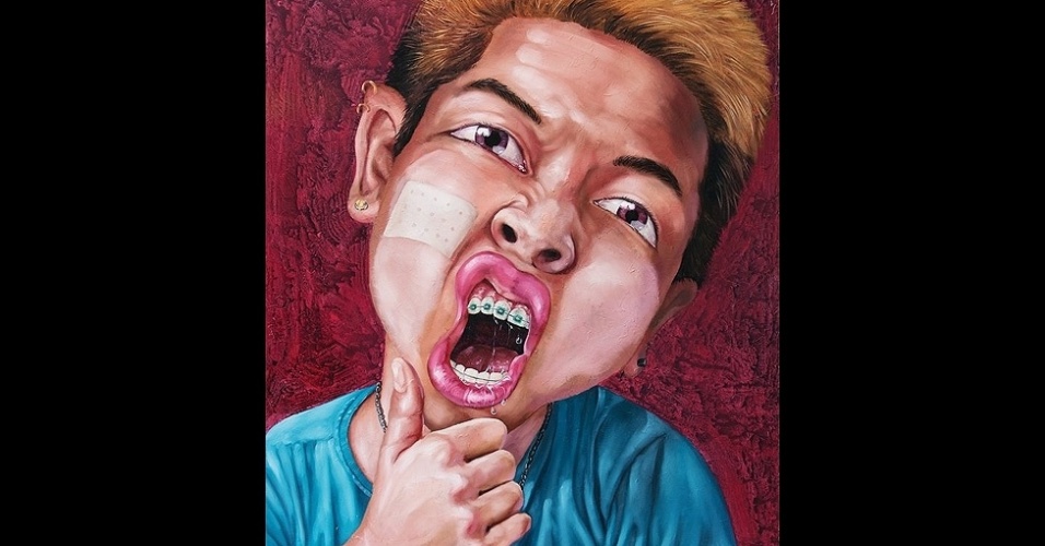 O jovem na obra acima, chamada "Slumboy", representa a juventude perplexa e alienada, explicou Anon Lulitananda à BBC Brasi - Anon Lulitananda/Divulgação 