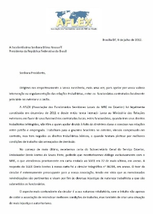 Funcionários do Itamaraty no exterior escreveram carta à presidente Dilma Rousseff - Reprodução