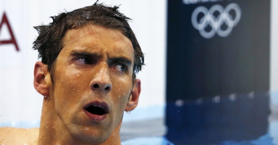 Michael Phelps faz careta ao conferir resultado dos 400 m medley em Londres; ele ficou de fora do pódio