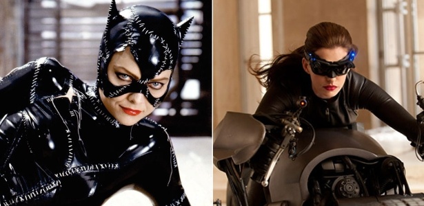 Michelle Pfeiffer (à esquerda), em "Batman, o Retorno" (1992), e Anne Hathaway, em "Batman: O Cavaleiro das Trevas Ressurge", de 2012 - Divulgação