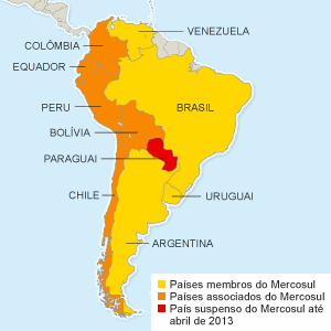 Mapa do Mercosul após a entrada da Venezuela no bloco - Arte/UOL