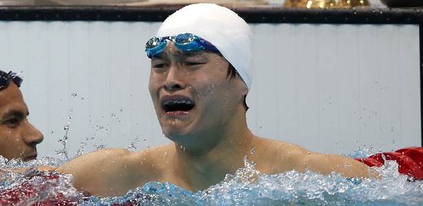 Sun Yang após bater recorde mundial dos 1500m livres em Londres-2012 - Jeff Gross/Getty Images