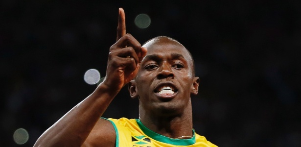 Usain Bolt comemora o ouro nos 100 m rasos em Londres-2012